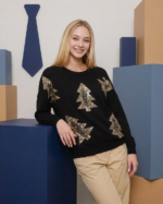 Sequined Christmas Tree Knit Sweater - Image 4
